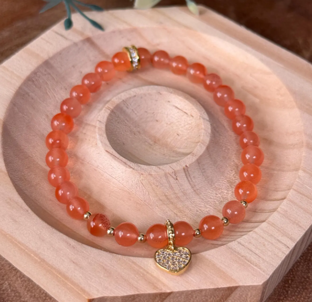 Beaded Charm Bracelet – Red Tone Stone-Style Beads, Handmade Women’s Jewelry