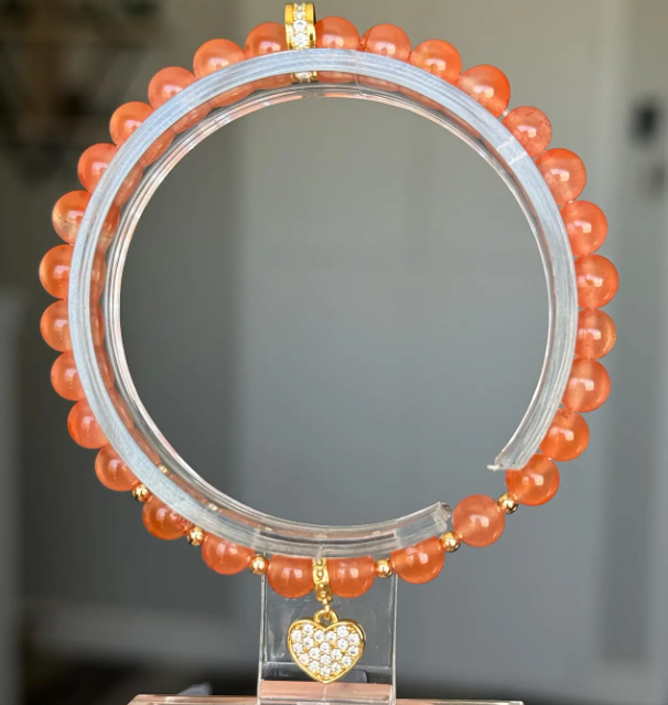 Beaded Charm Bracelet – Red Tone Stone-Style Beads, Handmade Women’s Jewelry