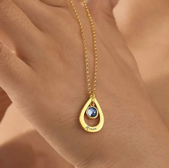 Custom Name Necklace with Birthstone Accent – Personalized Drop Letter Pendant, Gift Jewelry