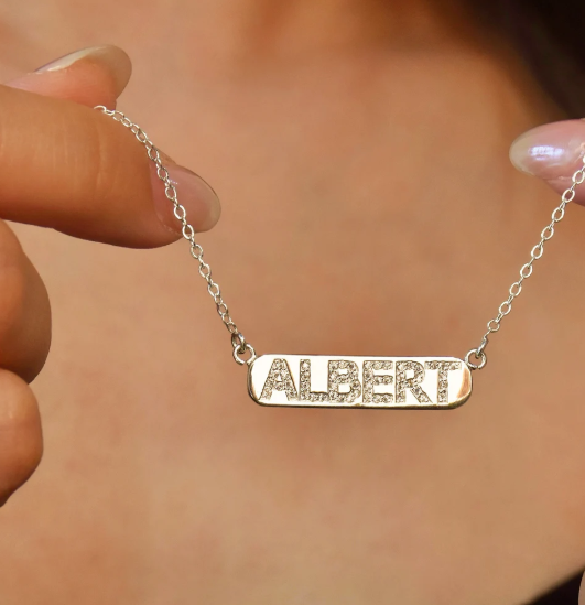 Personalized Bar Name Necklace – Dainty Pavé-Style Letter Pendant, Custom Gift Jewelry
