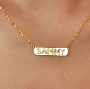 Personalized Bar Name Necklace – Dainty Pavé-Style Letter Pendant, Custom Gift Jewelry